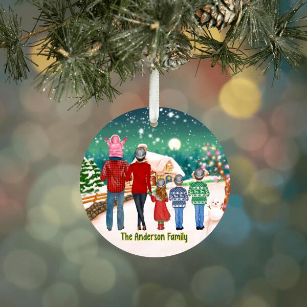 Personalized Ornament, Christmas Family Standing with Dogs, Christmas Gift For Family and Dog Lovers