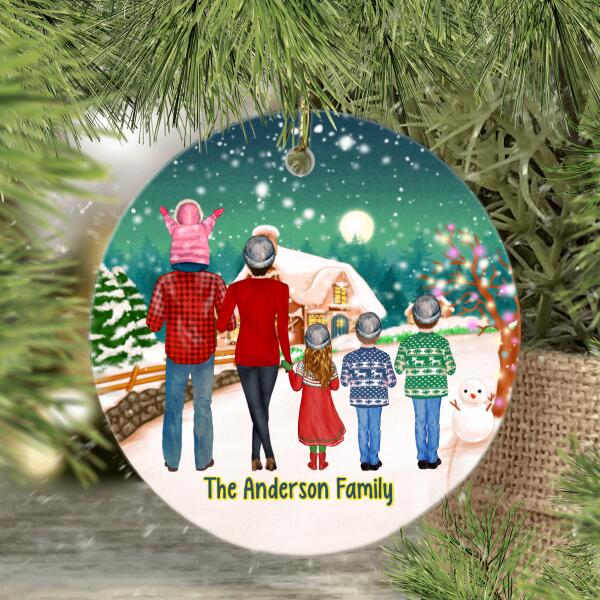 Personalized Ornament, Christmas Family Standing with Dogs, Christmas Gift For Family and Dog Lovers