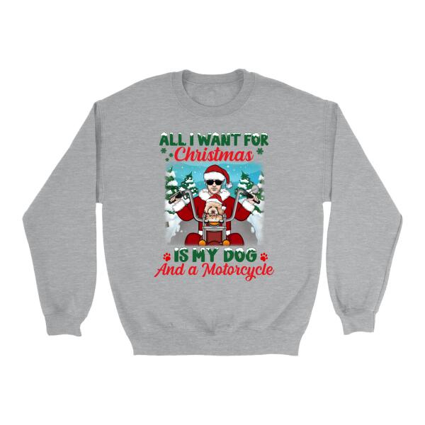 Personalized Shirt, All I Want For Christmas Is My Dog And A Motorcycle, Christmas Gift For Motorcycle And Dog Lovers