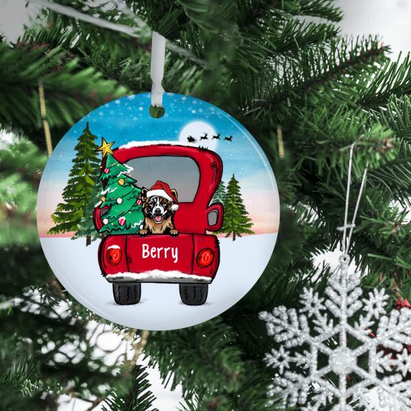 Personalized Ornament, Peeking Dogs On Christmas Truck, Christmas Gift For Dog Lovers