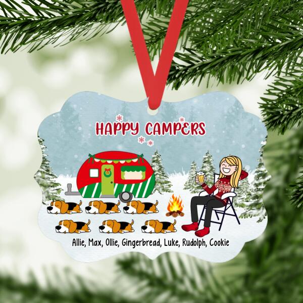 Personalized Metal Ornament, Up To 6 Dogs, Happy Campers, Christmas Gift For Camping Lovers