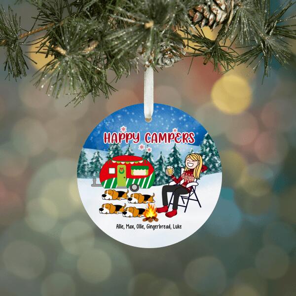 Personalized Metal Ornament, Up To 6 Dogs, Happy Campers, Christmas Gift For Camping Lovers