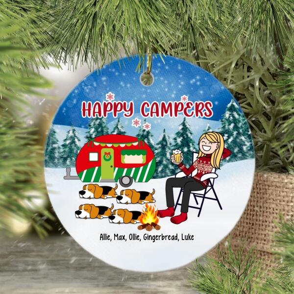 Personalized Metal Ornament, Up To 6 Dogs, Happy Campers, Christmas Gift For Camping Lovers