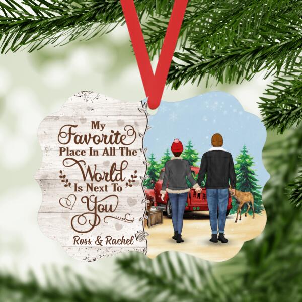 Personalized Metal Ornament, My Favorite Place In All The World Is Next To You, Couple Holding Hands, Christmas Gift For Couples