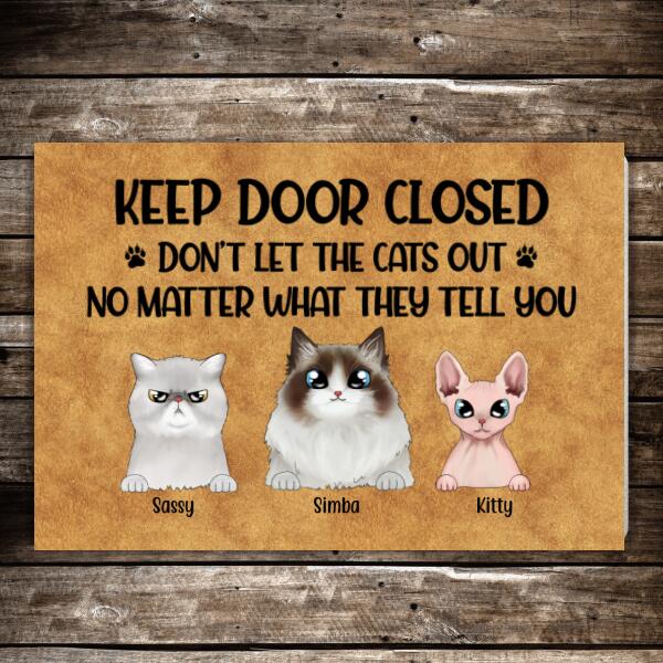 Personalized Doormat, Keep Door Closed Don't Let The Cats Out, Up to 5 Cats, Gifts for Cats Lovers