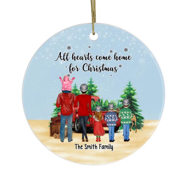 Personalized Ornament, Up To 4 Kids, All Hearts Come Home For Christmas, Christmas Parents And Kids, Christmas Family Gift