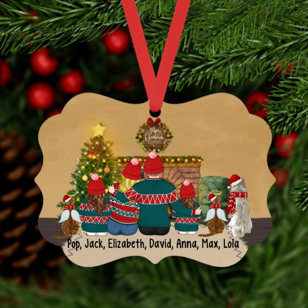 Personalized Metal Ornament, Family With Kids and Pets, Gift For Christmas