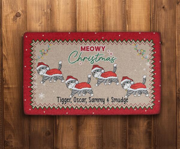 Meowy Christmas - Personalized Christmas Gifts for Cat Custom Doormat for Family