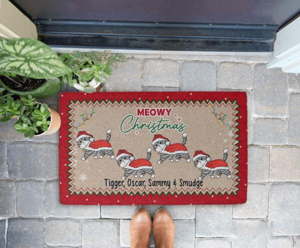 Meowy Christmas - Personalized Christmas Gifts for Cat Custom Doormat for Family