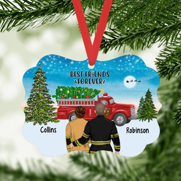 Personalized Metal Ornament, My Heart Belongs To A Firefighter, Christmas Gift For Firefighters, Couple