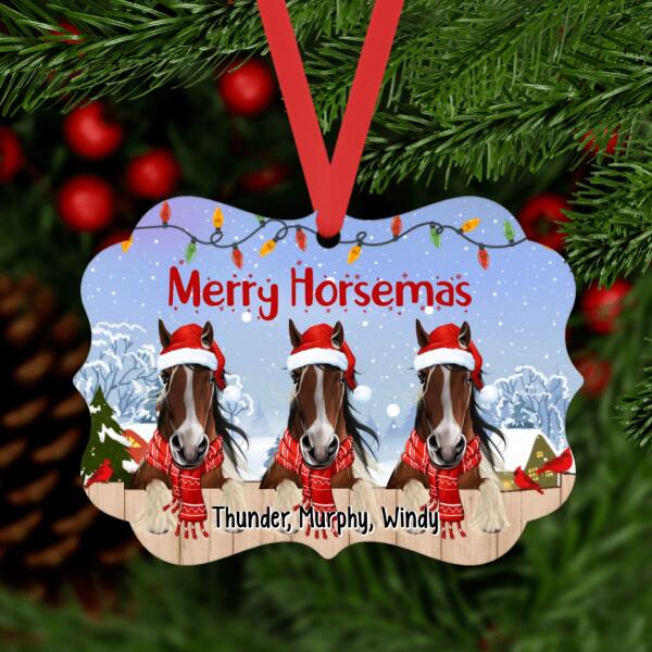 Personalized Metal Ornament, Up To 3 Horses, Merry Horsemas, Christmas Gift For Horse Lovers