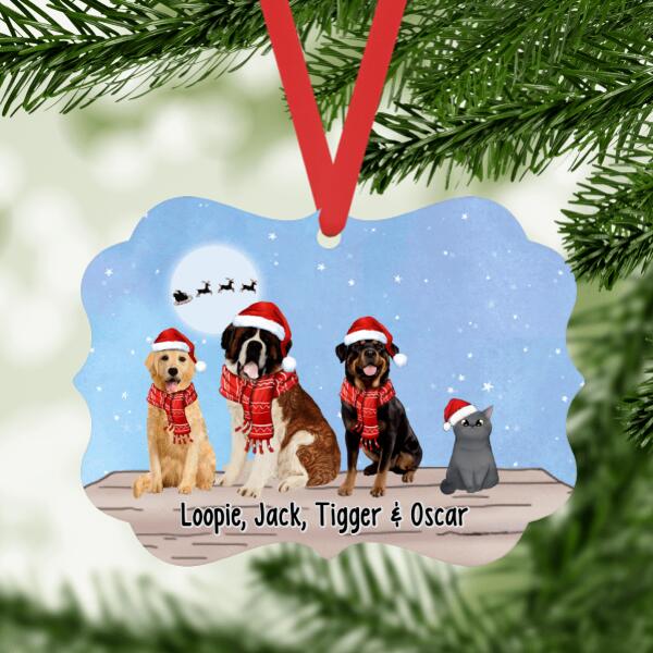 Personalized Metal Ornament - Dogs and Cats Sitting Together Christmas Gift For Dog Lover Cat Lover