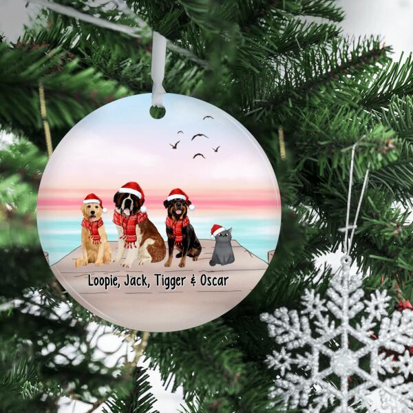 Personalized Metal Ornament - Dogs and Cats Sitting Together Christmas Gift For Dog Lover Cat Lover