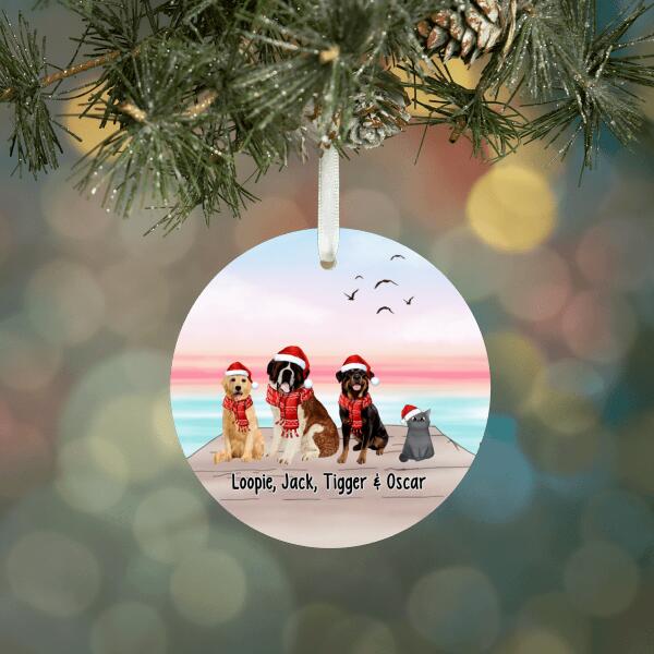 Personalized Metal Ornament - Dogs and Cats Sitting Together Christmas Gift For Dog Lover Cat Lover