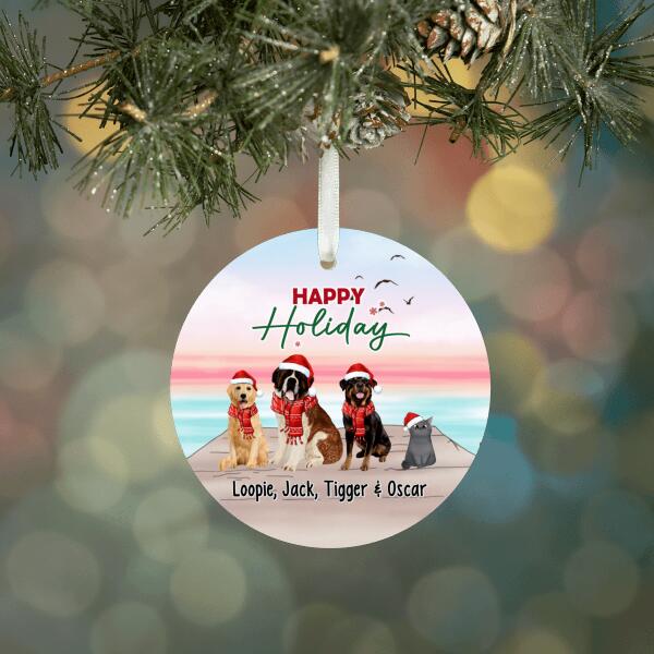 Personalized Metal Ornament - Happy Holidays Custom Christmas Gift For Dogs Lover Cats Lover