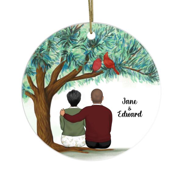 Personalized Ornament, Old Couple Sitting Under Tree, Chirstmas Gift, Anniversary Gift For Parent