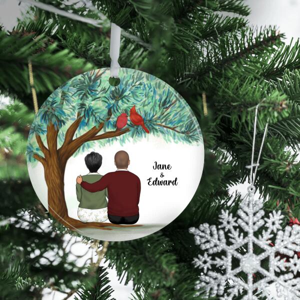 Personalized Ornament, Old Couple Sitting Under Tree, Chirstmas Gift, Anniversary Gift For Parent