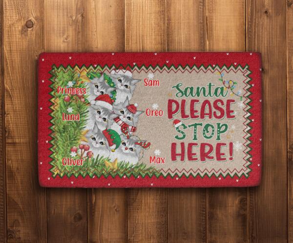 Santa, Please Stop Here - Christmas Personalized Gifts Custom Cat Doormat for Family, Cat Lovers