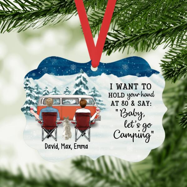 Personalized Ornament, Camping Couple And Pets - Let's Go Camping, Christmas Gift For Campers And Dog Lovers