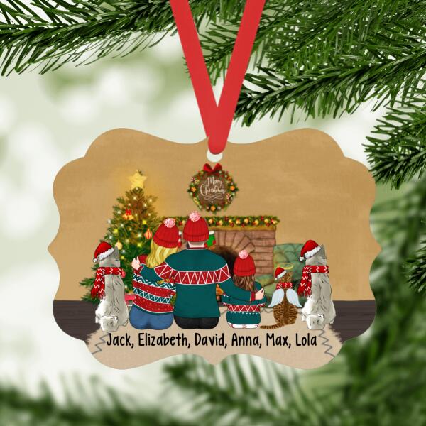 Personalized Metal Ornament, Family with Kid and Dogs Gift For Christmas