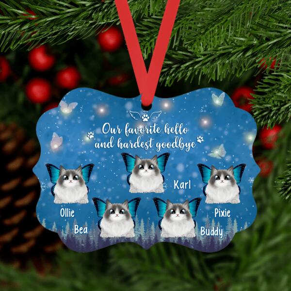 Personalized Ornament, Up To 5 Cats, Our Favorite Hello And Hardest Goodbye, Memorial Gift For Cat Lovers