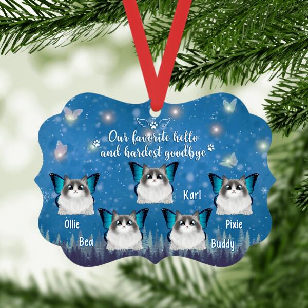 Personalized Ornament, Up To 5 Cats, Our Favorite Hello And Hardest Goodbye, Memorial Gift For Cat Lovers