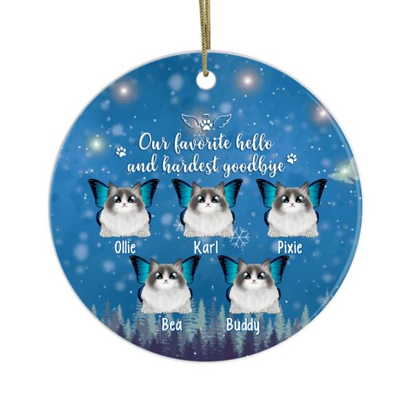 Personalized Ornament, Up To 5 Cats, Our Favorite Hello And Hardest Goodbye, Memorial Gift For Cat Lovers