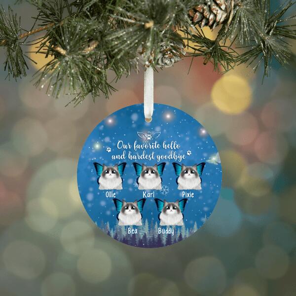 Personalized Ornament, Up To 5 Cats, Our Favorite Hello And Hardest Goodbye, Memorial Gift For Cat Lovers