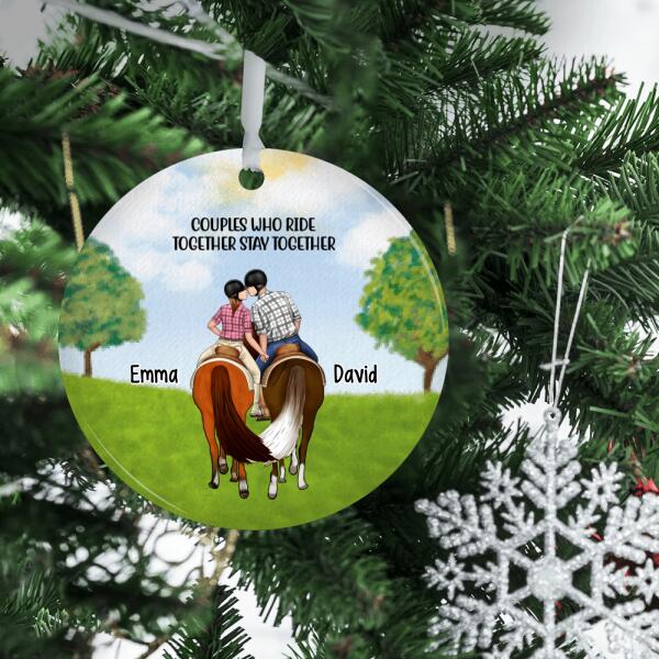 Personalized Ornament, Horseback Riding Couple Holding Hand, Gift For Horse Lovers