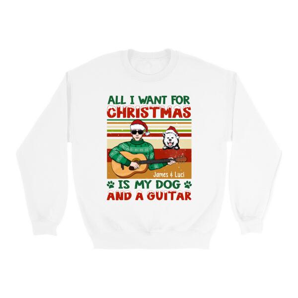 Personalized Shirt, All I Want For Christmas Is My Dogs And A Guitar, Christmas Gift For Guitarists And Dog Lovers