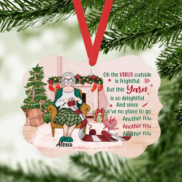 Personalized Ornament, Knitting Woman, This Yarn Is So Delightful, Christmas Gift For Yarn Lovers