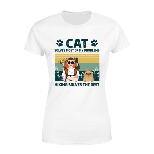 Personalized Shirt, Cats Solve Most Of My Problems Hiking Solves The Rest, Gifts For Cat Lovers