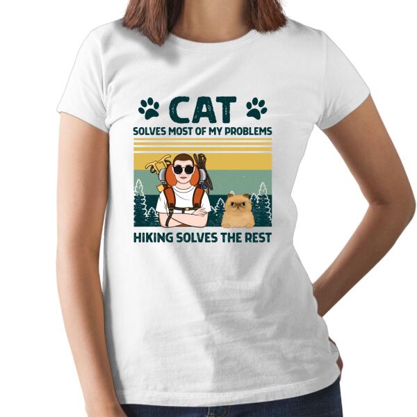 Personalized Shirt, Cats Solve Most Of My Problems Hiking Solves The Rest, Gifts For Cat Lovers