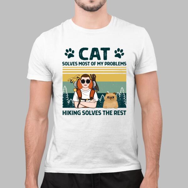 Personalized Shirt, Cats Solve Most Of My Problems Hiking Solves The Rest, Gifts For Cat Lovers