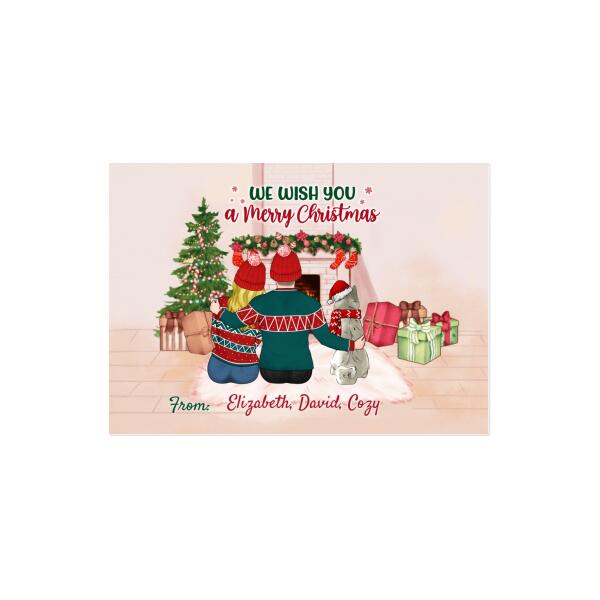 Personalized Postcard, Merry Christmas Couple And Pets, Custom Holiday Gift