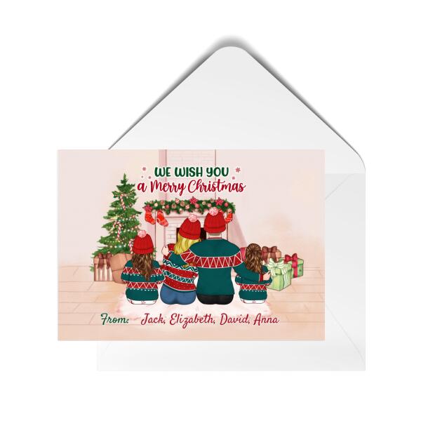 Personalized Postcard, We Wish You A Merry Christmas, Couple And Two Kids, Pets, Custom Holiday Gift