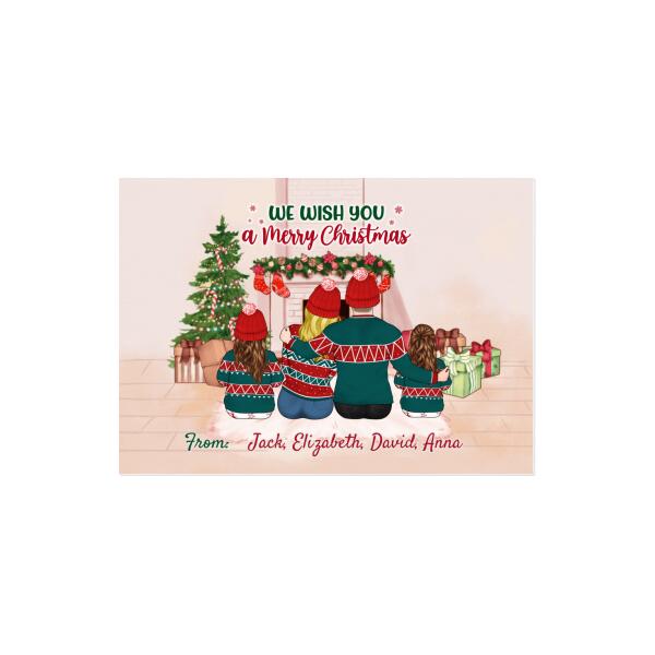 Personalized Postcard, We Wish You A Merry Christmas, Couple And Two Kids, Pets, Custom Holiday Gift