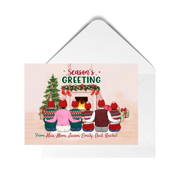 Personalized Postcard, Season's Greeting, Parents With Sons And Daughters, Christmas Gift For Family