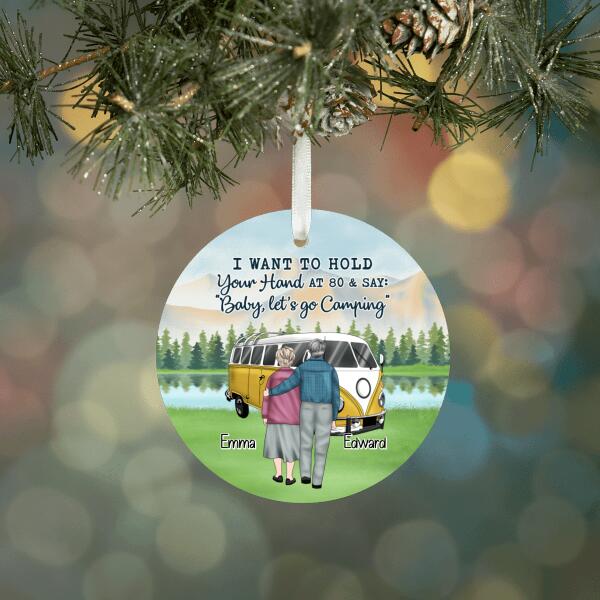 Personalized Ornament, Metal Ornament, Baby Let's Go Camping, Gift for Camping and Dog Lovers