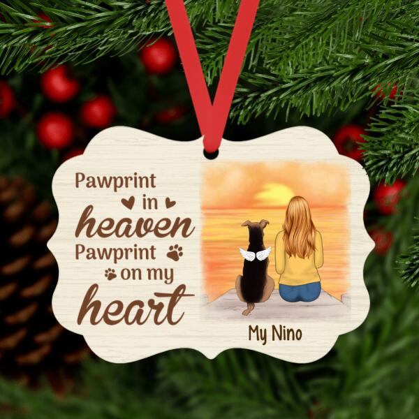 Personalized Metal Ornament, Pawprint In Heaven Pawprint On My Heart, Memorial Gift For Dog Loss, Cat Loss, Gift For Pet Lovers