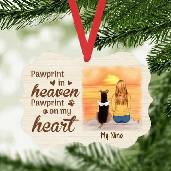 Personalized Metal Ornament, Pawprint In Heaven Pawprint On My Heart, Memorial Gift For Dog Loss, Cat Loss, Gift For Pet Lovers