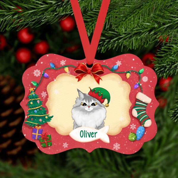 Personalized Ornament, Cute Cat Peeking, Christmas Gift For Cat Lovers