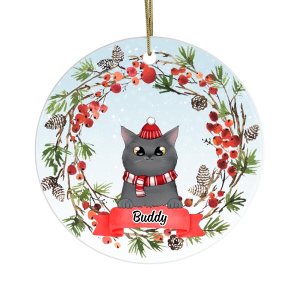 Personalized Ornament, Up To 3 Cats, Cat Peeking, Cat Wreath, Christmas Gift For Cat Lovers