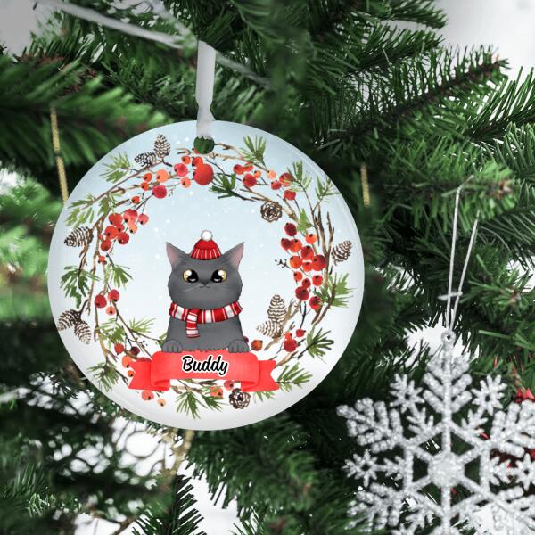 Personalized Ornament, Up To 3 Cats, Cat Peeking, Cat Wreath, Christmas Gift For Cat Lovers