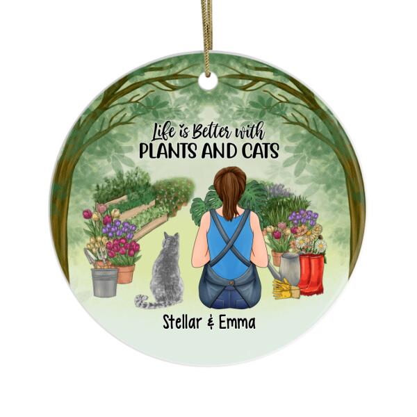 Personalized Ornament, A Girl Gardening With Cats, Gift For Gardeners And Cat Lovers