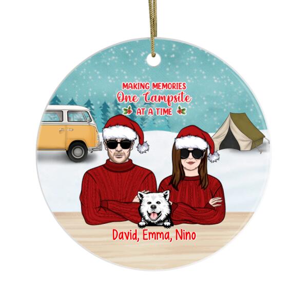 Personalized Ornament, Camping Partners For Life - Couple And Pets, Christmas Gift For Campers, Dog Lovers, Cat Lovers