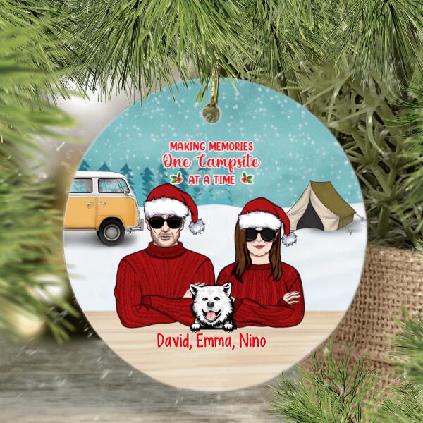 Personalized Ornament, Camping Partners For Life - Couple And Pets, Christmas Gift For Campers, Dog Lovers, Cat Lovers