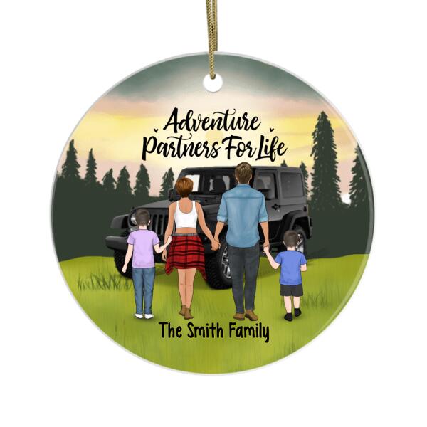 Personalized Ornament, Family Standing With Car - Adventure Partners For Life, Gift For Family, Car Lovers, Dog Lovers