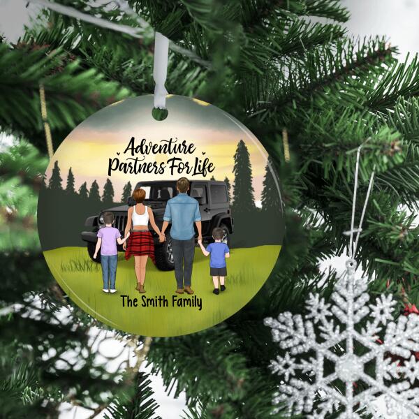 Personalized Ornament, Family Standing With Car - Adventure Partners For Life, Gift For Family, Car Lovers, Dog Lovers