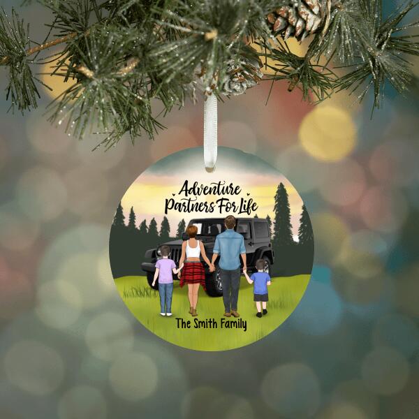 Personalized Ornament, Family Standing With Car - Adventure Partners For Life, Gift For Family, Car Lovers, Dog Lovers